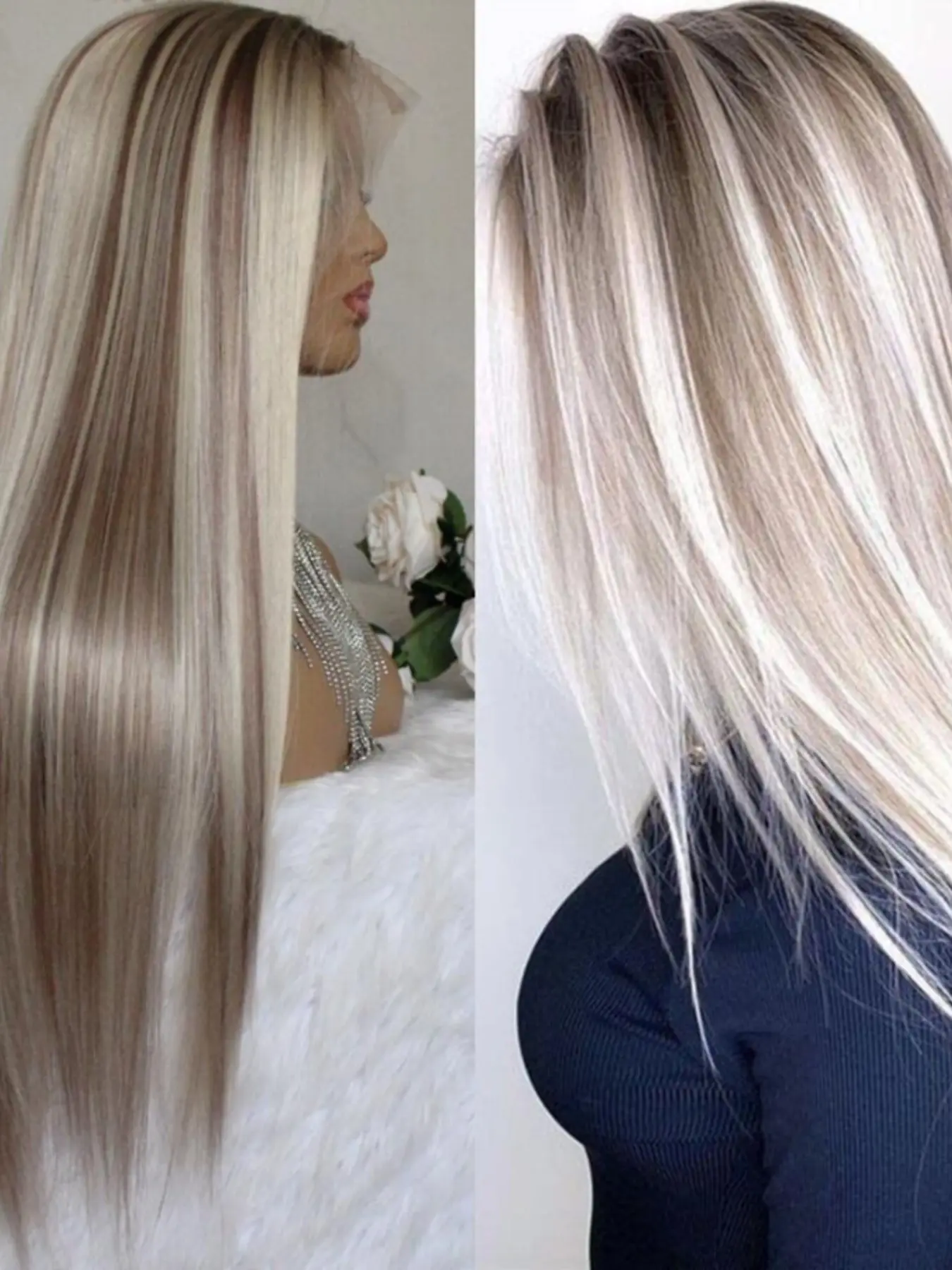 Long Straight Wig, and Ash Gold Gradient Mix, High Gloss Synthetic Wig for Women, Stylish Hairpiece for Everyday Wear, Synthetic Fiber Wig