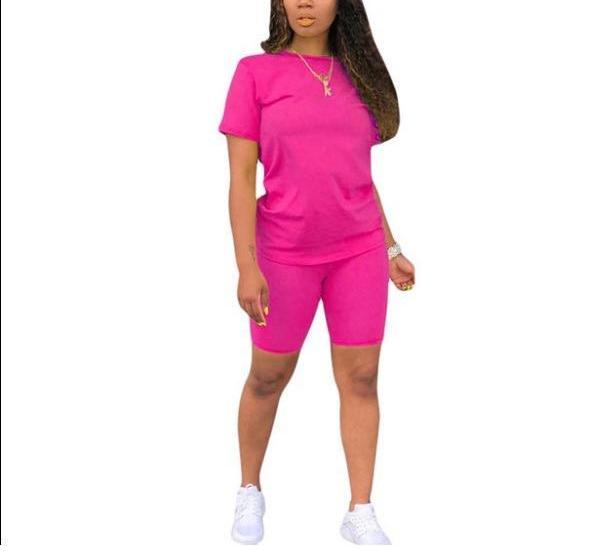 Biker Short Sets Women 2 Piece Outfits Summer Short Sleeve Jogger Tracksuit Large size loose sportswear two-piece suit