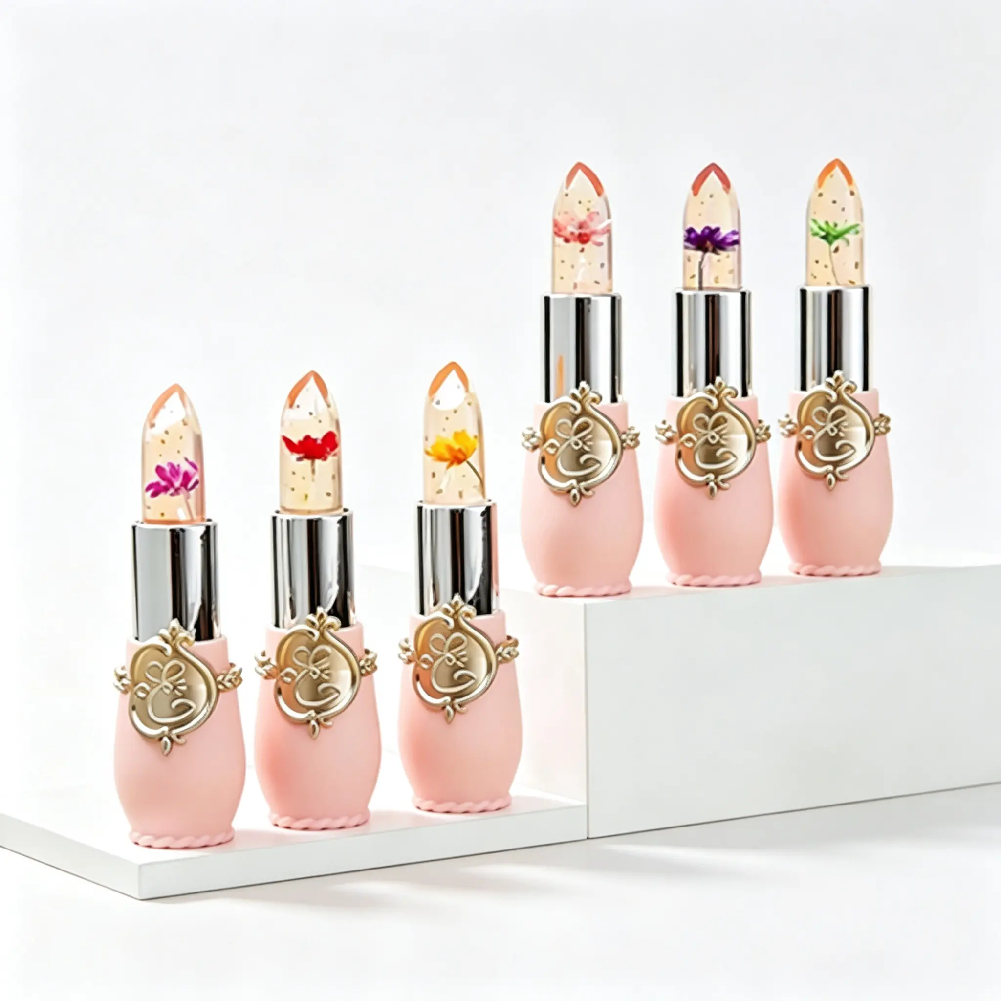 6-Piece Floral Jelly Lipstick Set, Temperature Color Changing, Hydrating Moisturizing Glossy Lip Tint, Daily Lip Makeup Gift Kit for Women & Teen Girls