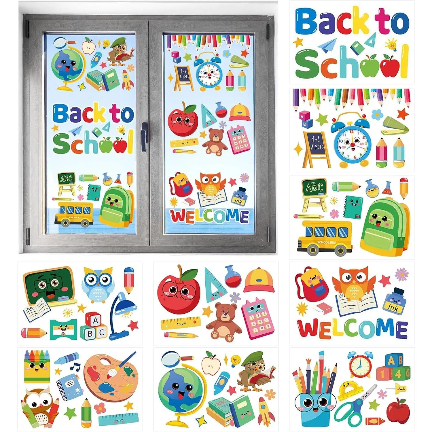 Back to School Double Sided Window Clings Fun Colorful Educational Stickers Perfect for Welcome Party Supplies, Suitable for School Home Wall Glass Blackboard Decorations