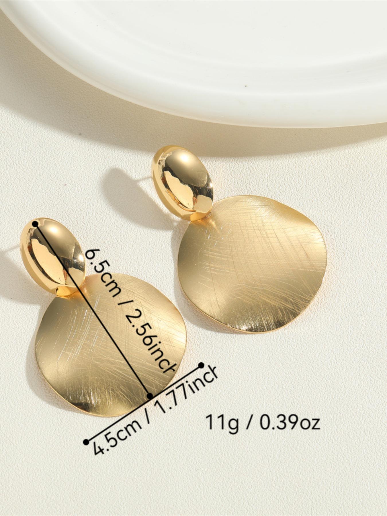 Luxury 18k Gold Plated Round Disc Drop Earrings for Women, Trendy Geometric Hammered Metal Dangle Earrings, Fashion Statement Jewelry for Party & Daily Wear