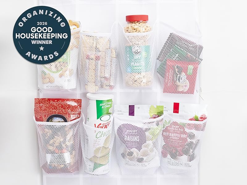 Over the Door Shoe Organizer, 24 Large Breathable Mesh Pockets, Space Saving Hanging Storage Holder, Closet Rack Hanger Holds Up to 40 lbs, Hangs on Closets for Shoes, Accessories, Pink