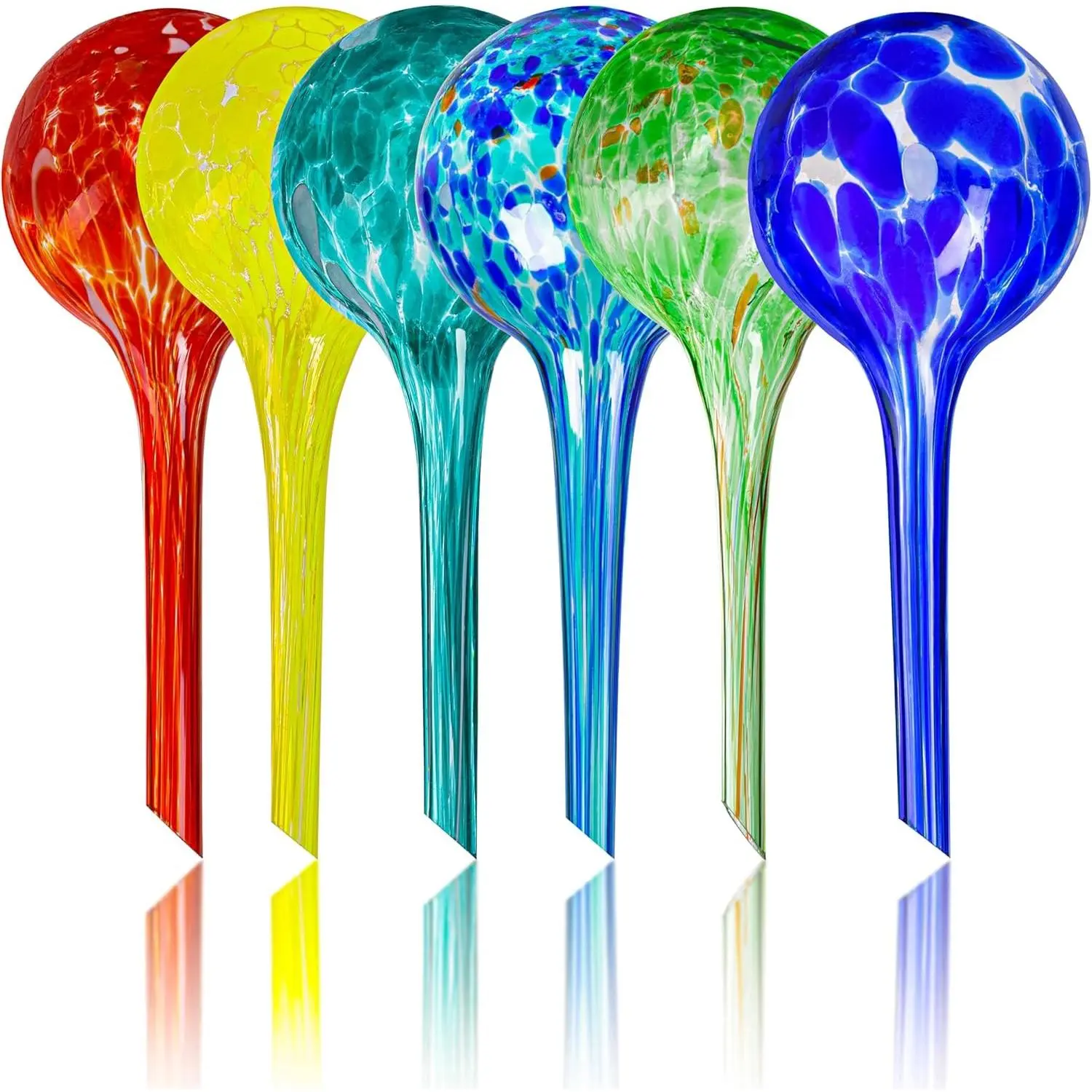 Plant Watering Globes Set of 6 - Small Glass Self Watering Globes for Indoor & Outdoor Plants - Multicolor Passive Watering Devices for Short Term Soil Moisture Support Bulbs