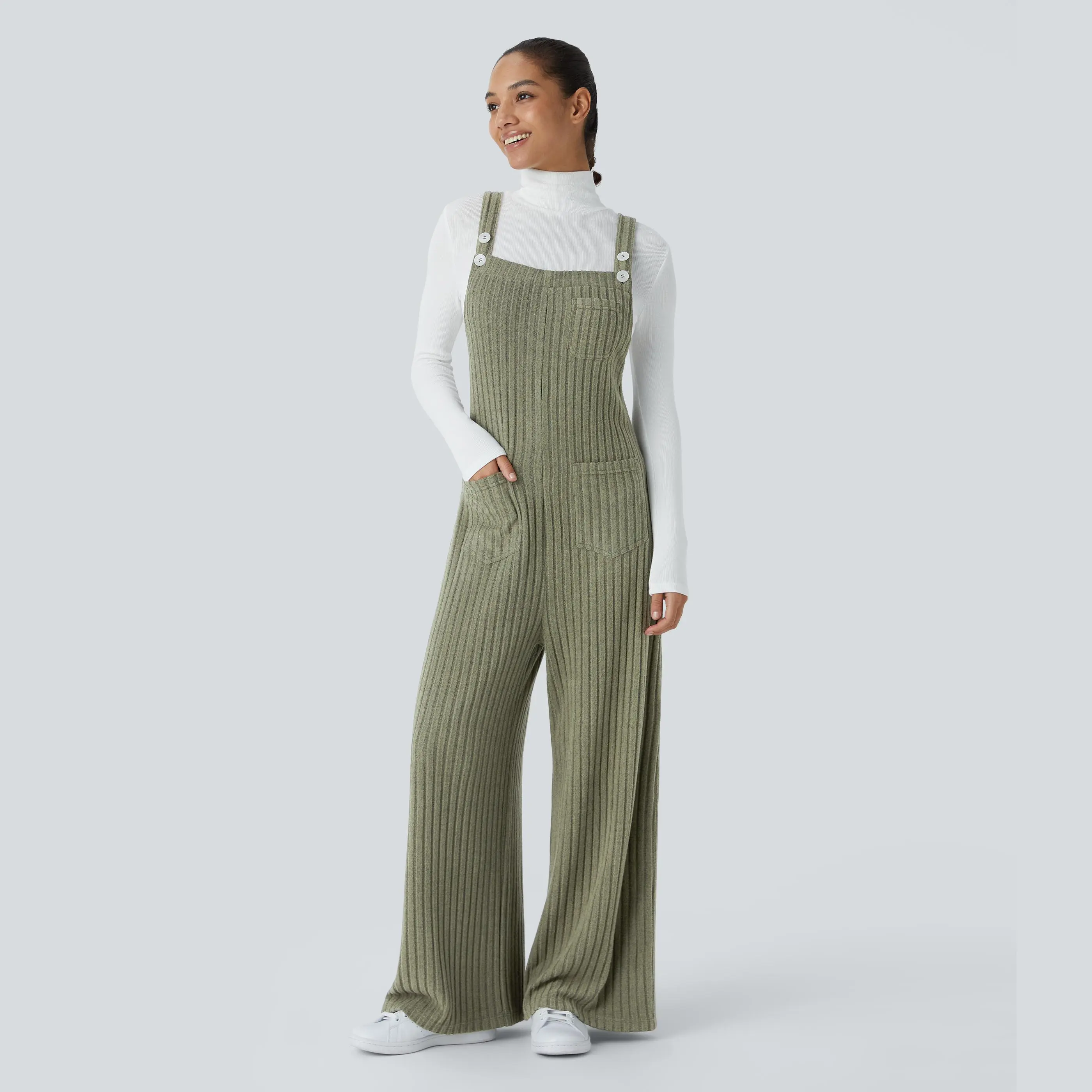 Halara Ribbed Knit Pockets Casual Overalls Halara Ribbed Knit Pockets Casual Overalls