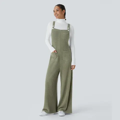 Halara Ribbed Knit Pockets Casual Overalls