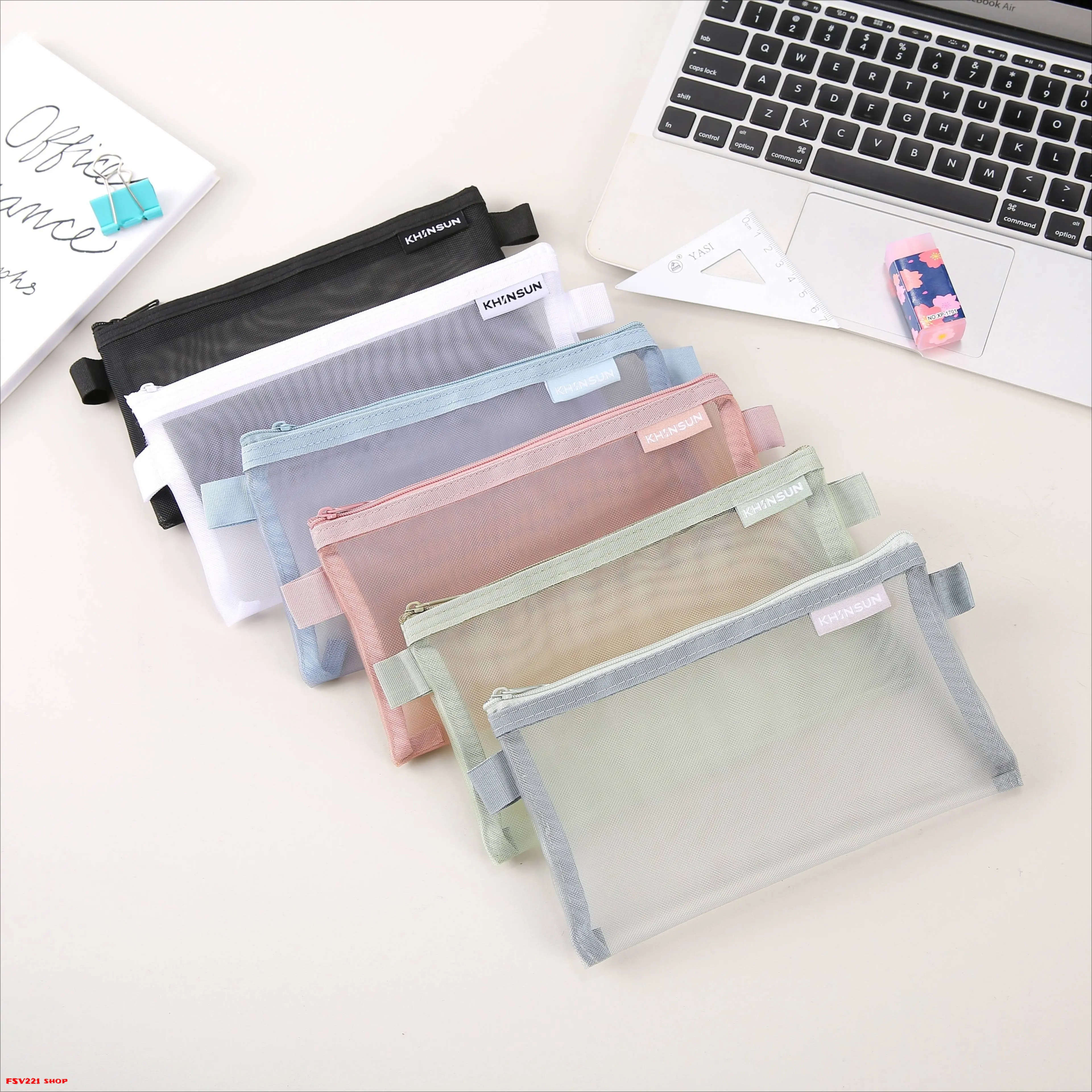 Unisex Minimalist Plain Basic Breathable Mesh Pencil Pouch - Transparent Zip School/Office Stationery Supplies Organizer, Lightweight Durable Small Size Study Tool for Students, Quick View Storage for Stationery/Cosmetics