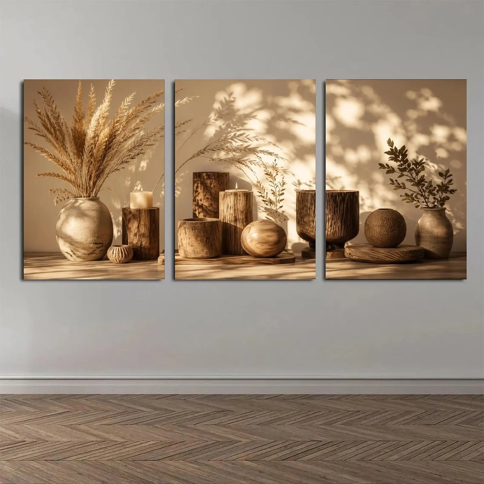 2D Flat, [2D/Flat Print] 3pcs  Painting And Poster, Ready to Hanging, Modern-Style Potted Plant Art Landscape, Home Decor, Wall Art, Room Decoration, Holiday Gift, Living Room, Bedroom, Dining Room, Office Decoration Hanging Picture
