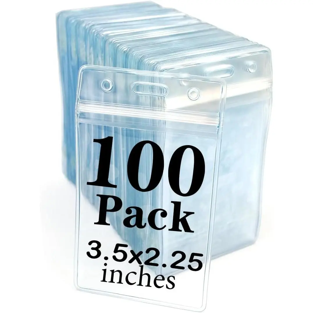 Name Tag 100 Pack Badge ID Card Holders Clear Plastic Vertical  Badge Holder
