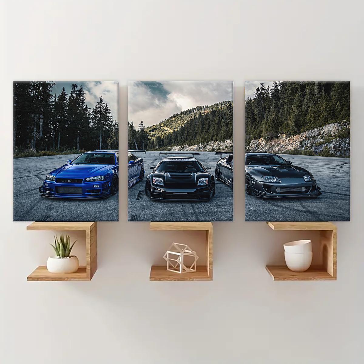 Car Pattern Canvas Painting with Frame, Modern Cool Design, Unique Artwork, 3 Counts/set Modern Wall Art Painting, Wall Art Decor for Home Living Room Bedroom Office, Art Wall Decoration #GLOBAL PICKS