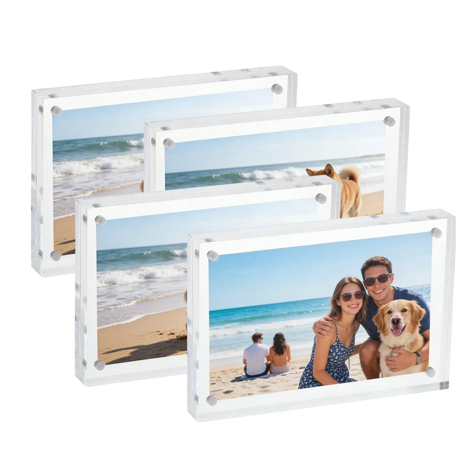 4-Pack 4x6 Acrylic Magnetic Photo Frames, Clear Double-Sided Desktop Picture Frames with Floating Effect, Tabletop Display Holders for Home & Office Decor