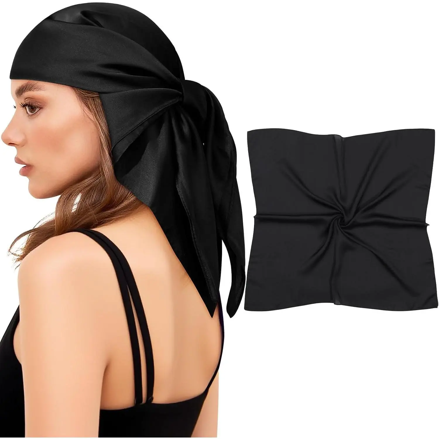 27.5" Square Silk-Like Satin Head Scarf for Women's Hair(Gift)