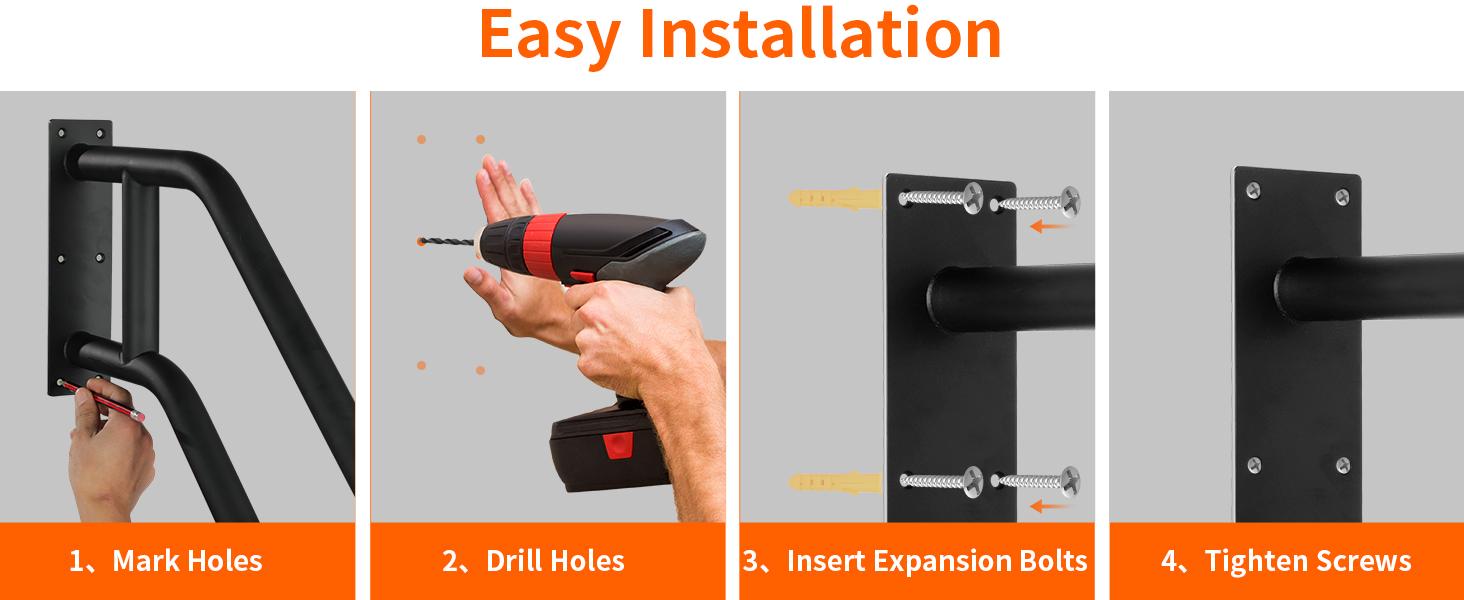 Hand Rails for Steps: U-Shape Black Handrails for 1-3 Steps Wall Hand Railing 1.3" Pipe Grab Bars Stainless Safety Handle for Porch