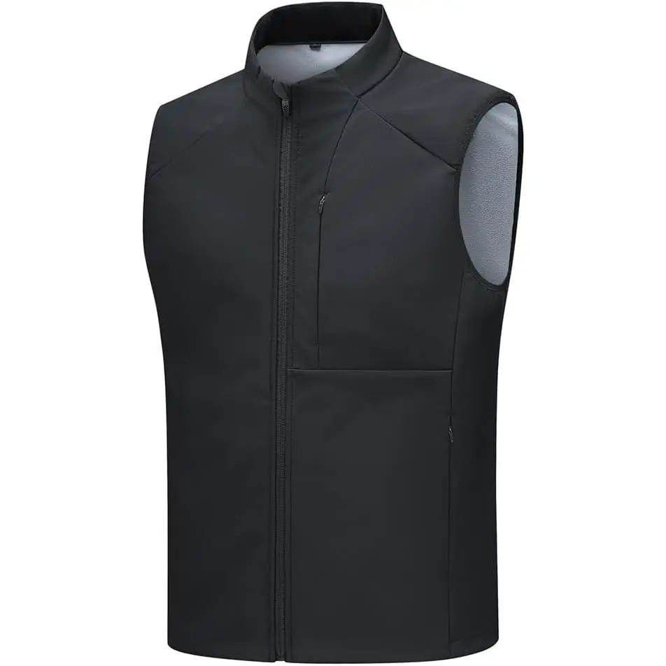 Mens Sleeveless Softshell Vest Waterproof Windproof Jacket Full Zip Outerwear Composite Fleece Fabric Golf Vest