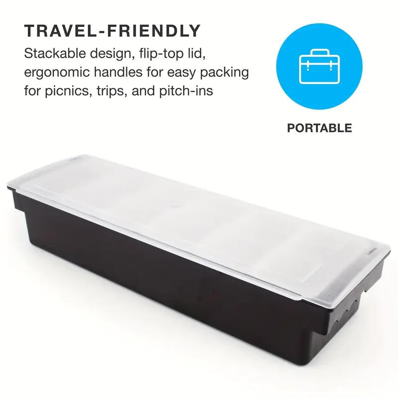 6-grid Ingredient Station, 1 Set Durable Plastic Ingredient Storage Box with Lid, Food Storage Container for Bar, Ice Cream Shop, Salad Bar, Kitchen