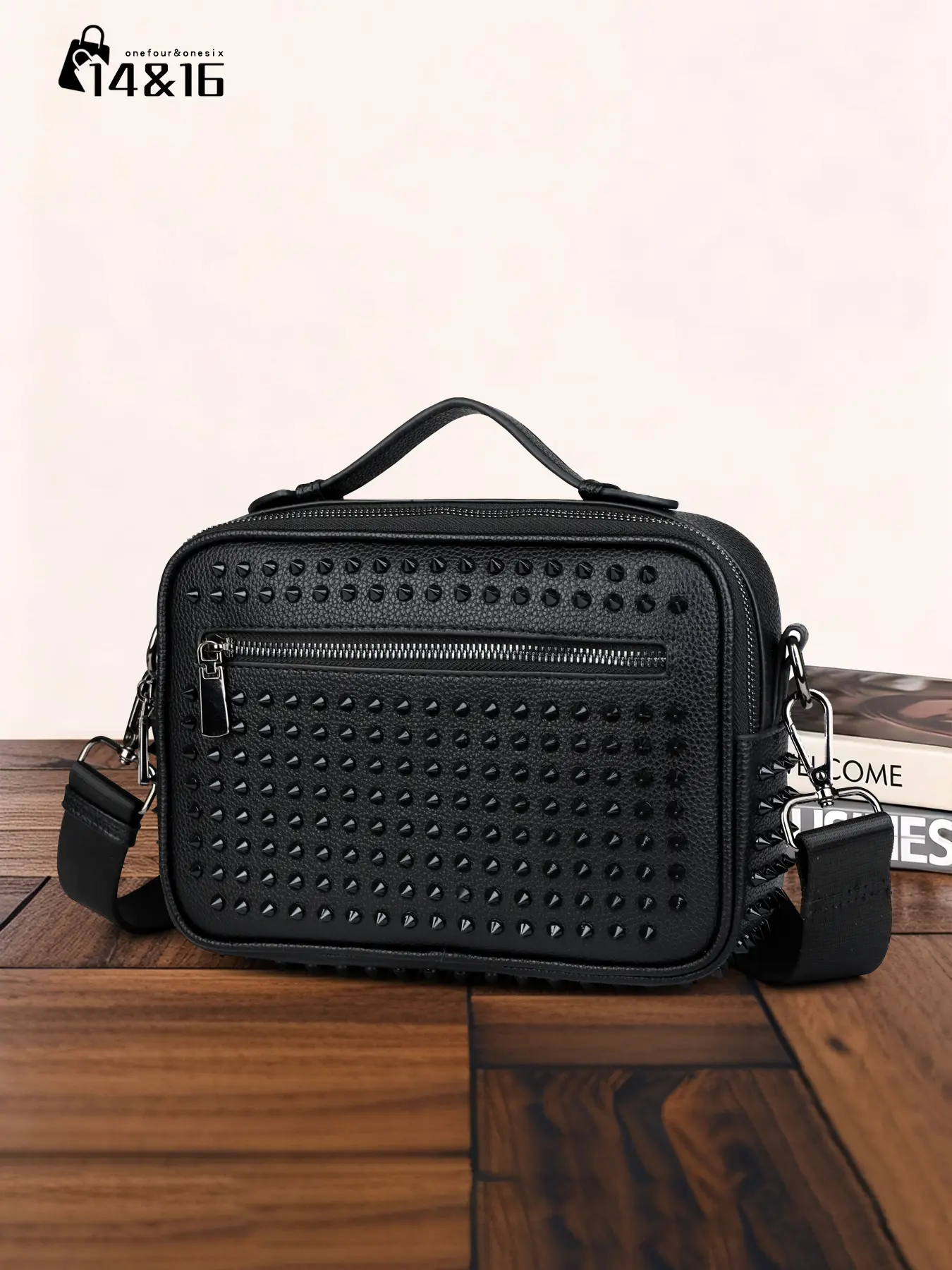 Men's Fashion Crossbody Bag, Casual Single Shoulder Bag, Rivet Design, Studded Bag, Lightweight and Portable, Large Capacity, All Seasons