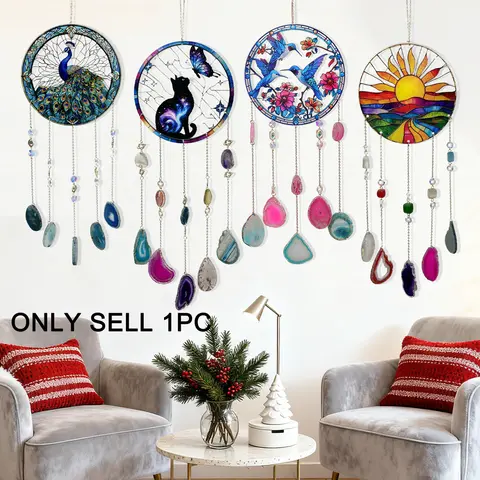 Natural Agate Pendant Acrylic Hanging Decoration, Decorative Hanging Piece, Hanging Ornaments, Decoration Items, Boho Decoration, Home Window Garden Hanging Decoration Sunshine Catcher, Office Wall Decoration, Ideal Gift for Birthday