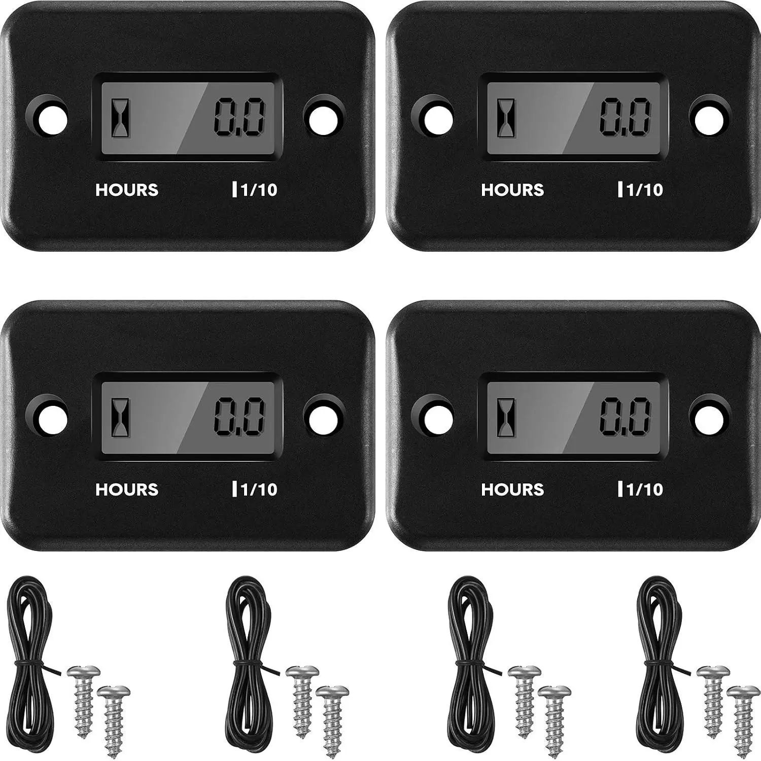 4 Pcs Inductive Digital Hour Meter Tachometer for Small Engines with Automatic Shutdown, Engine Hour Meter for Motorcycle Lawn Mower Generator Chainsaw, Black