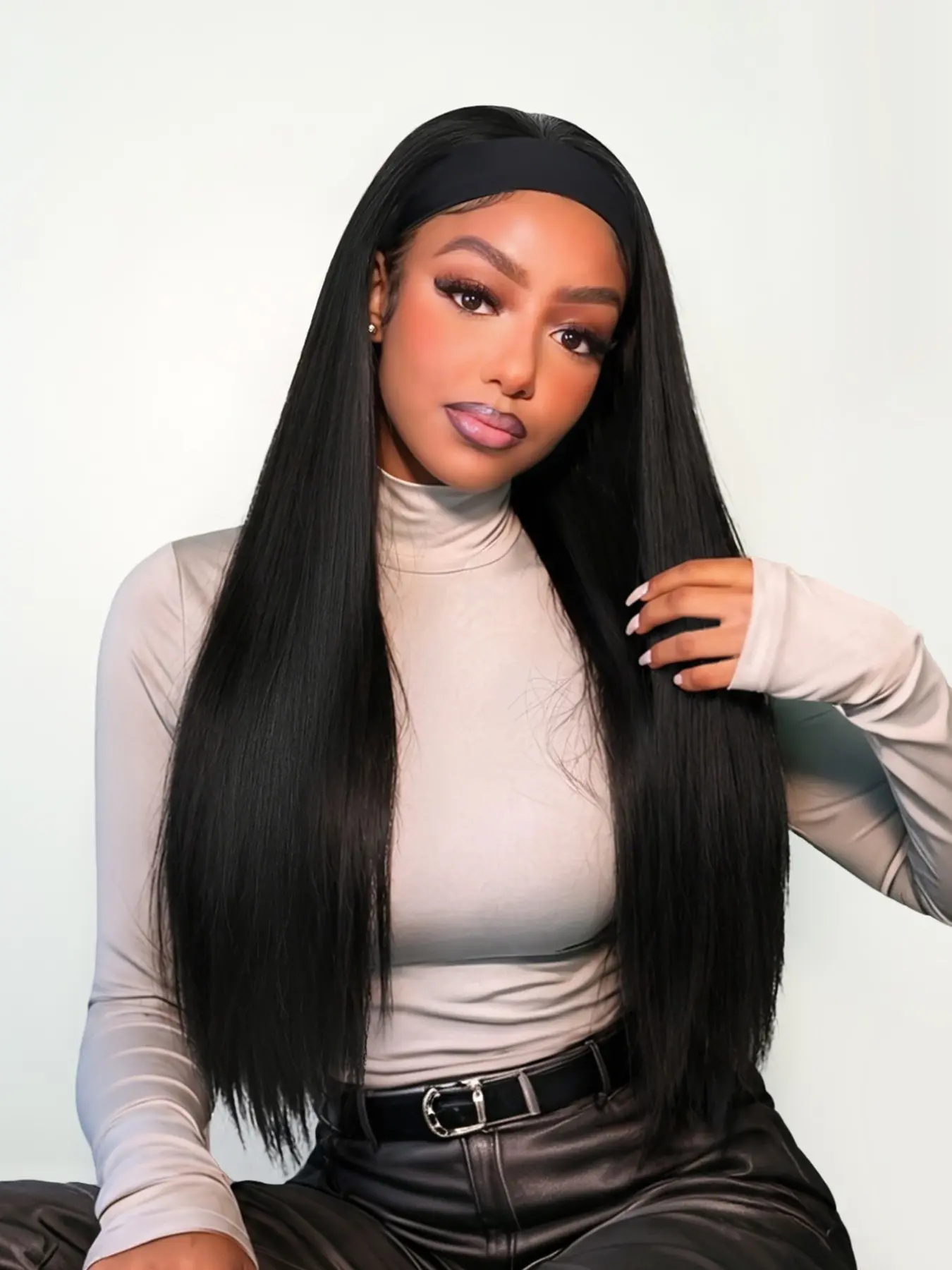 26 Inch Long Glueless Headband Half Wig for Women, Daily Wear Wig, Synthetic Wigs, Synthetic Straight Hair, Heat Resistant Fiber, Suitable for Daily & Party Use