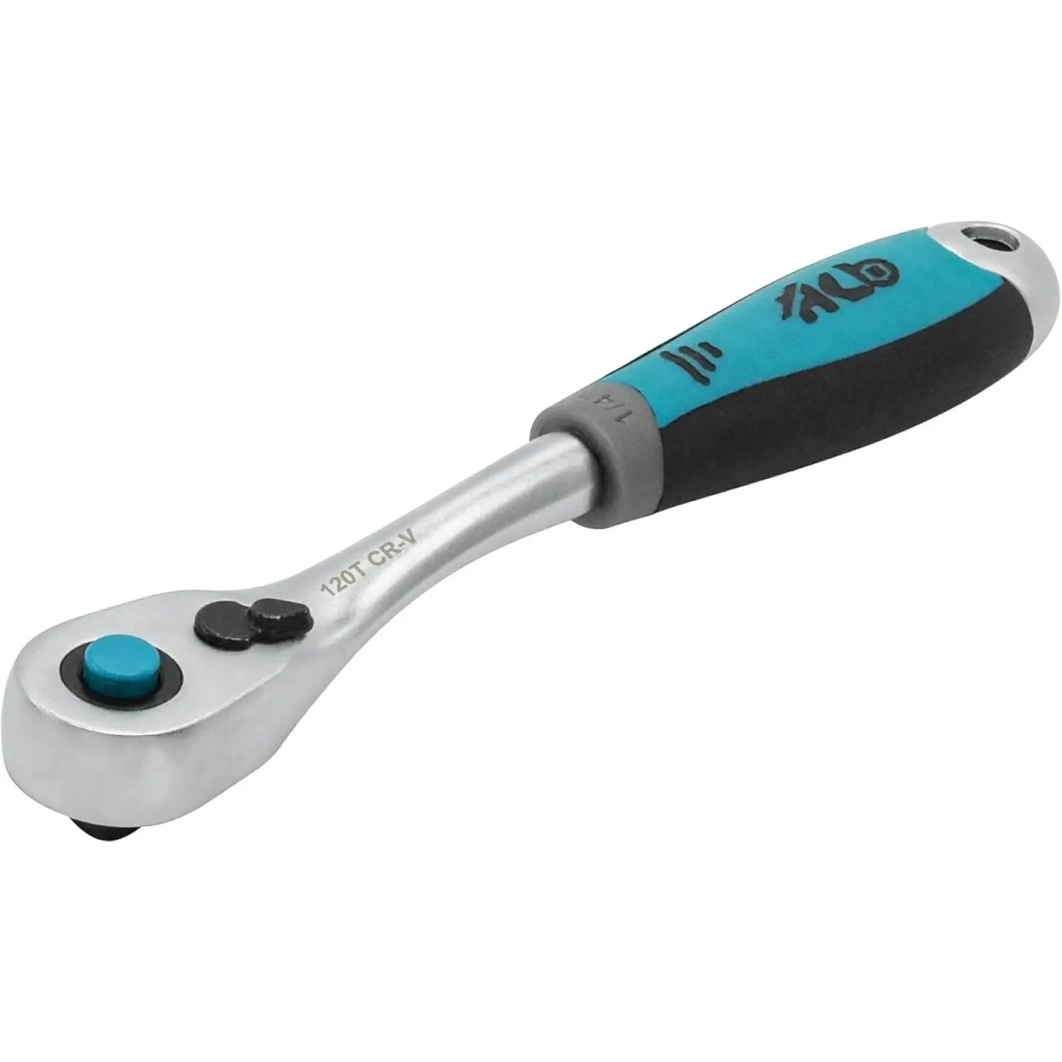 1/4" Drive 120- Ratchet Handle AHU025-U | 3° Arc Swing Quick Release & Reversible  | Offset  Grip with  Hole |  Chrome Finish | Chrome Vanadium Steel  Taiwan