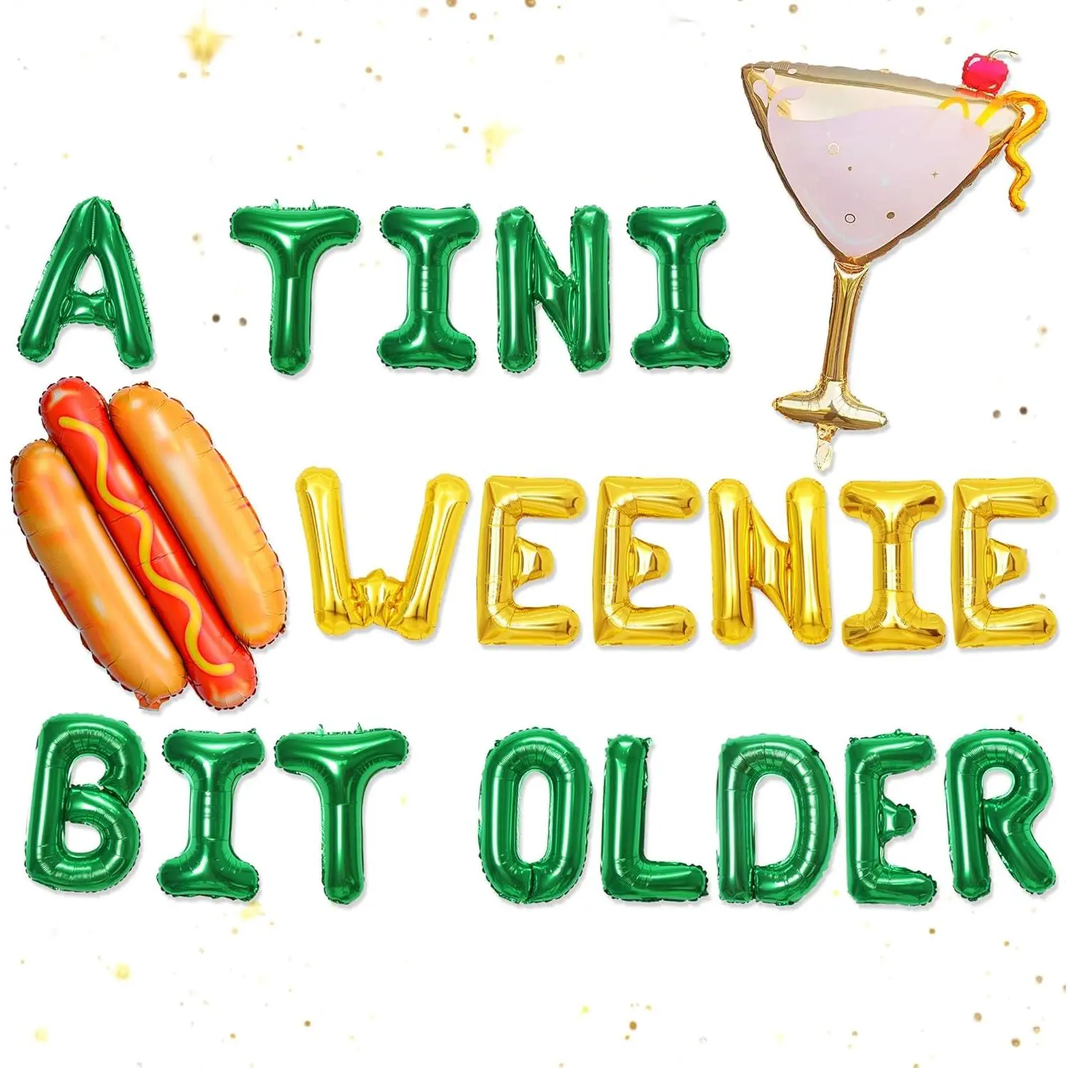 "A Tini Weenie Bit Older Hot Dog Balloon & Sign Set - Retro Playful Festive Supplies with Backdrop Focus, Humorous Text, Letter Shapes for BBQ Bachelorette Birthday Parties"