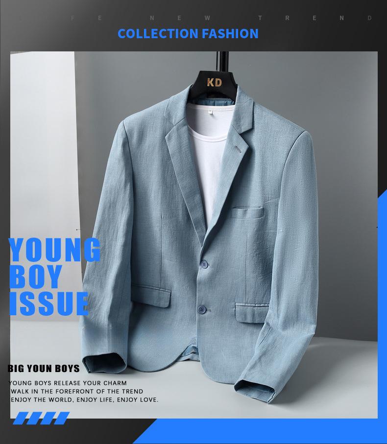 Men's Linen Blend Slim Fit Jacket  Breathable Casual Blazer, Two-Button Notch Lapel, Center Vent for Spring Fall