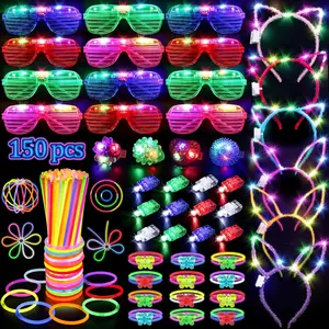 150PCS Glow in the Dark Party Supplies for Kids Adults, Light Up Party Favors with Light Up Glasses, Headband, Rings, 100 Glow Sticks Bulk Party Pack DIY Glow Necklaces Bracelets, Neon Party Suppliesfidget toys