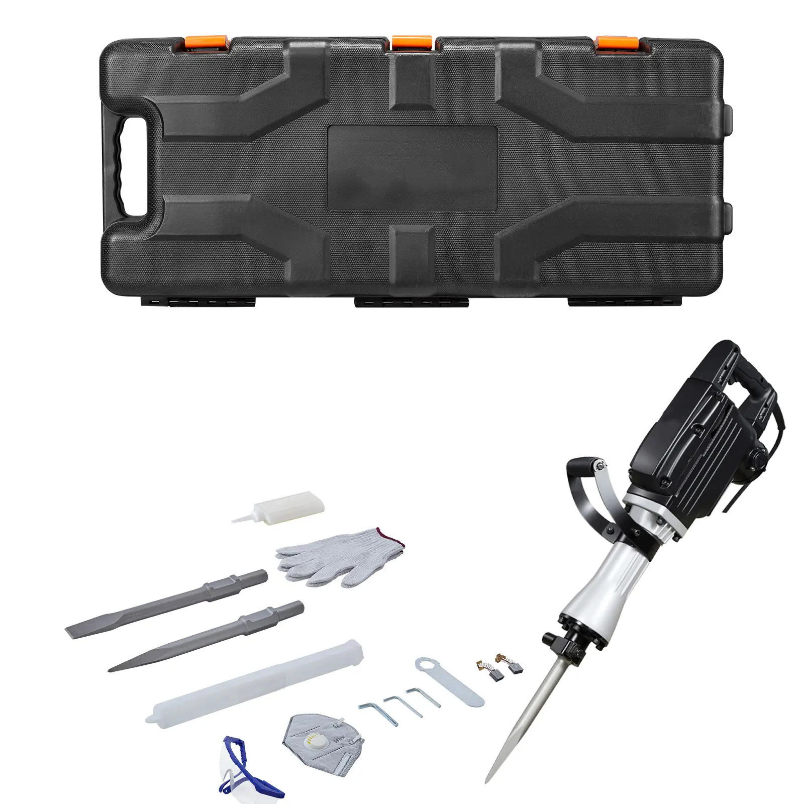 Demolition Jack Hammer, Bpm Concrete Breaker with A Point Chisel, 2800 W Power, High-Performance Motor, Versatile Chisels