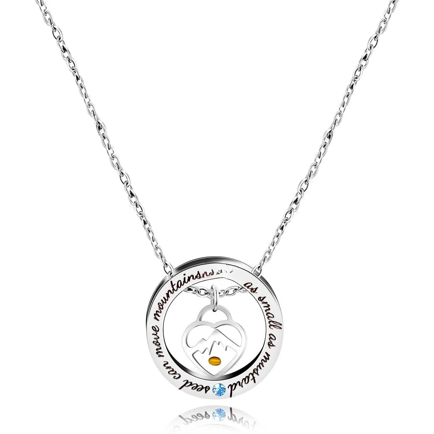 Round Stainless Steel Engraved Faith as Small as Mustard Seed Can Move Mountains Religious Scripture Necklace, Inspirational Christian Mustard Seed Prayer & Blessing