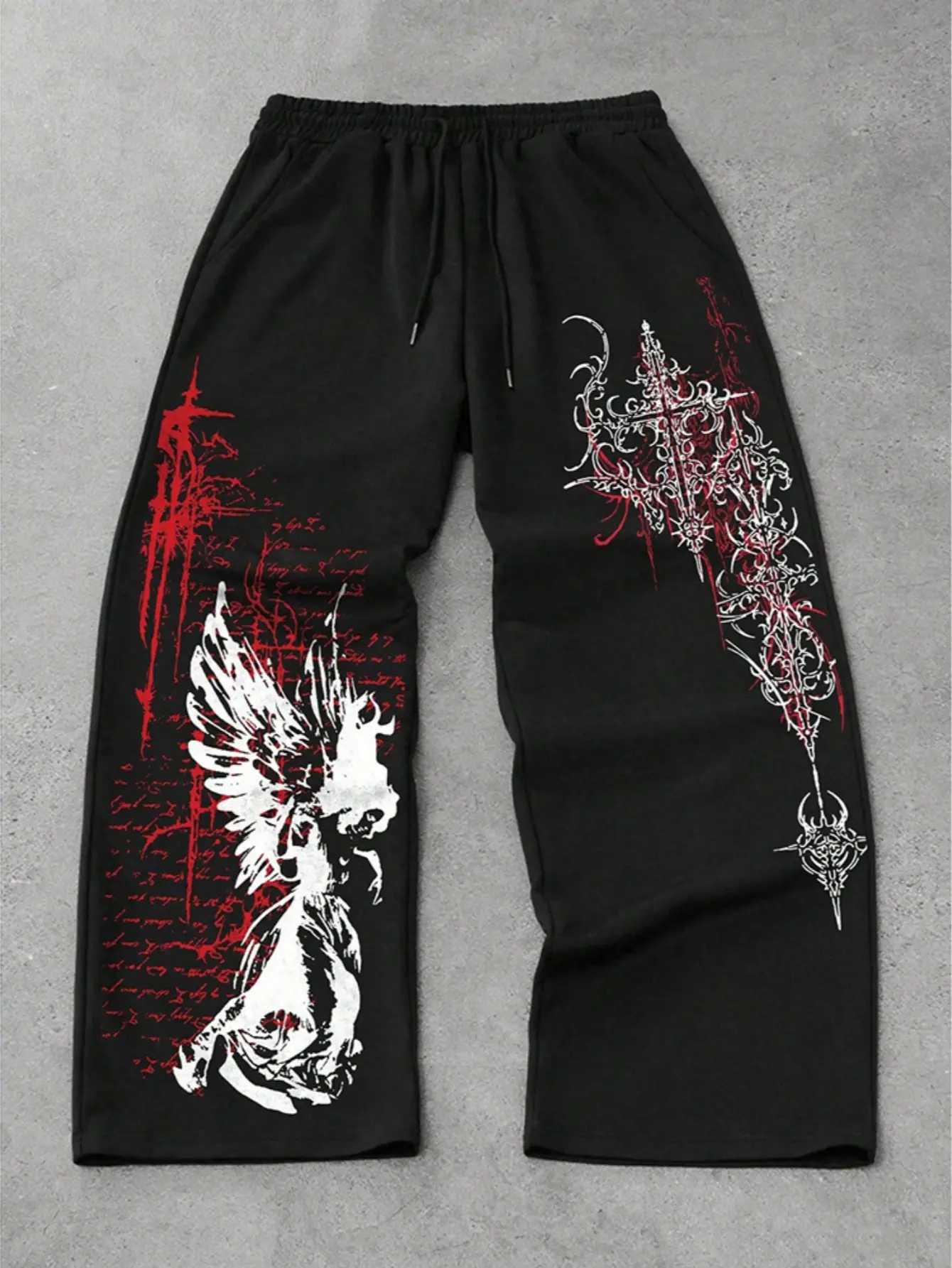 Men's Gothic Print Polyester Straight Leg Long Pants - Aesthetic, Stylish Casual Clothes Perfect for Daily Wear