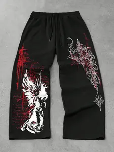 Men's Gothic Print Polyester Straight Leg Long Pants - Aesthetic, Stylish Casual Clothes Perfect for Daily Wear