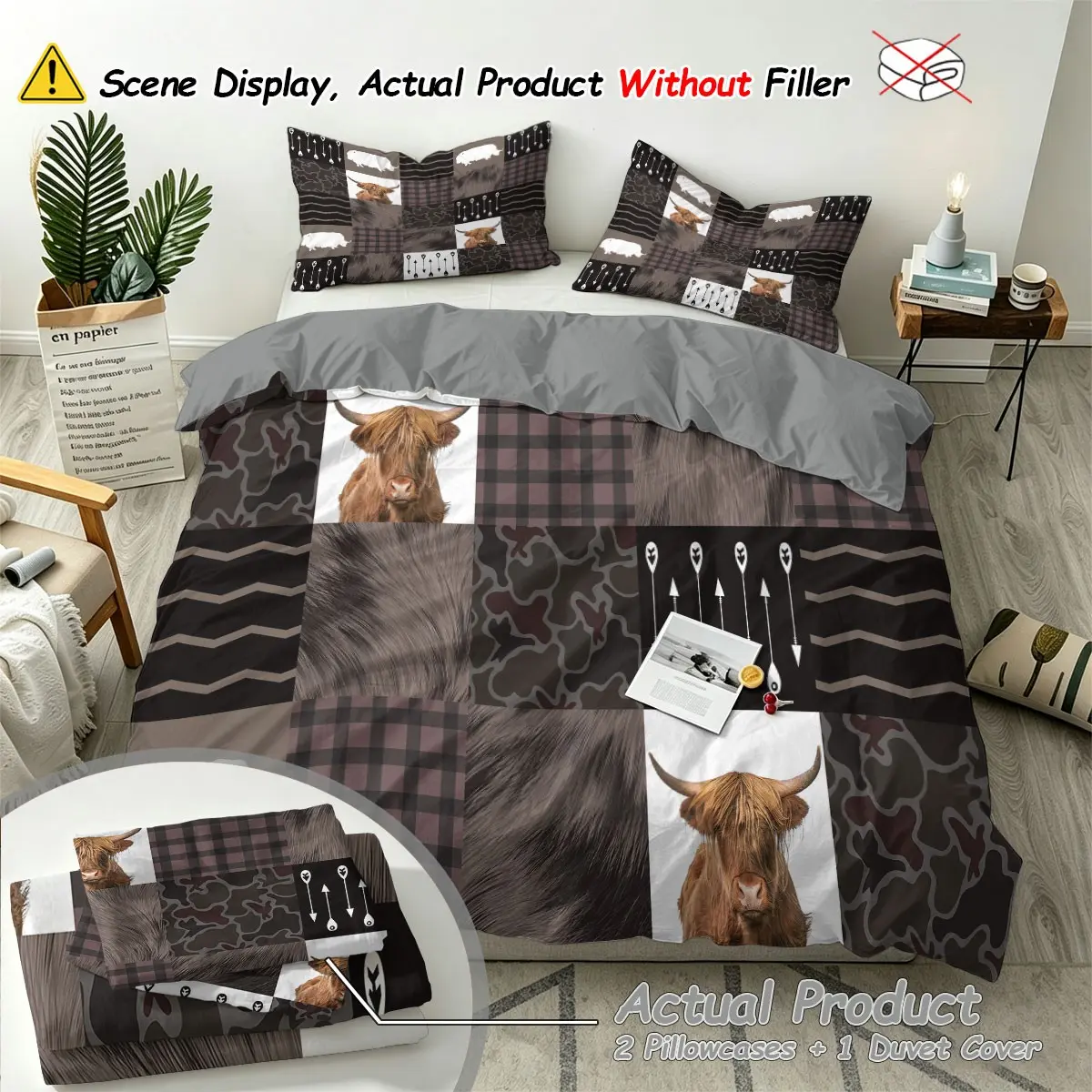 Vintage Highland Cow Print Duvet Cover Set, Soft Comfortable Bedding Set, All Room Decor, Four Seasons Use, Perfect Gift