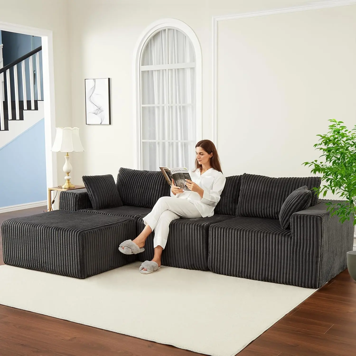 108 Inch Modular Sectional Sofa for Living Room, Cloud Memory Foam Boneless Couch with Removable Washable Covers, No Assembly Required, Modular Sofa Bed