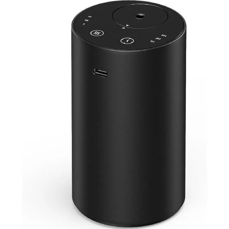 Minimalist Black Metal Waterless Essential Oil Diffuser - Rechargeable, Battery-Powered, Cordless, Car-Friendly, with 3 Mist Levels, Timer Setting, 48h Cordless Use, Portable Aromatherapy Diffuser for Home, Office
