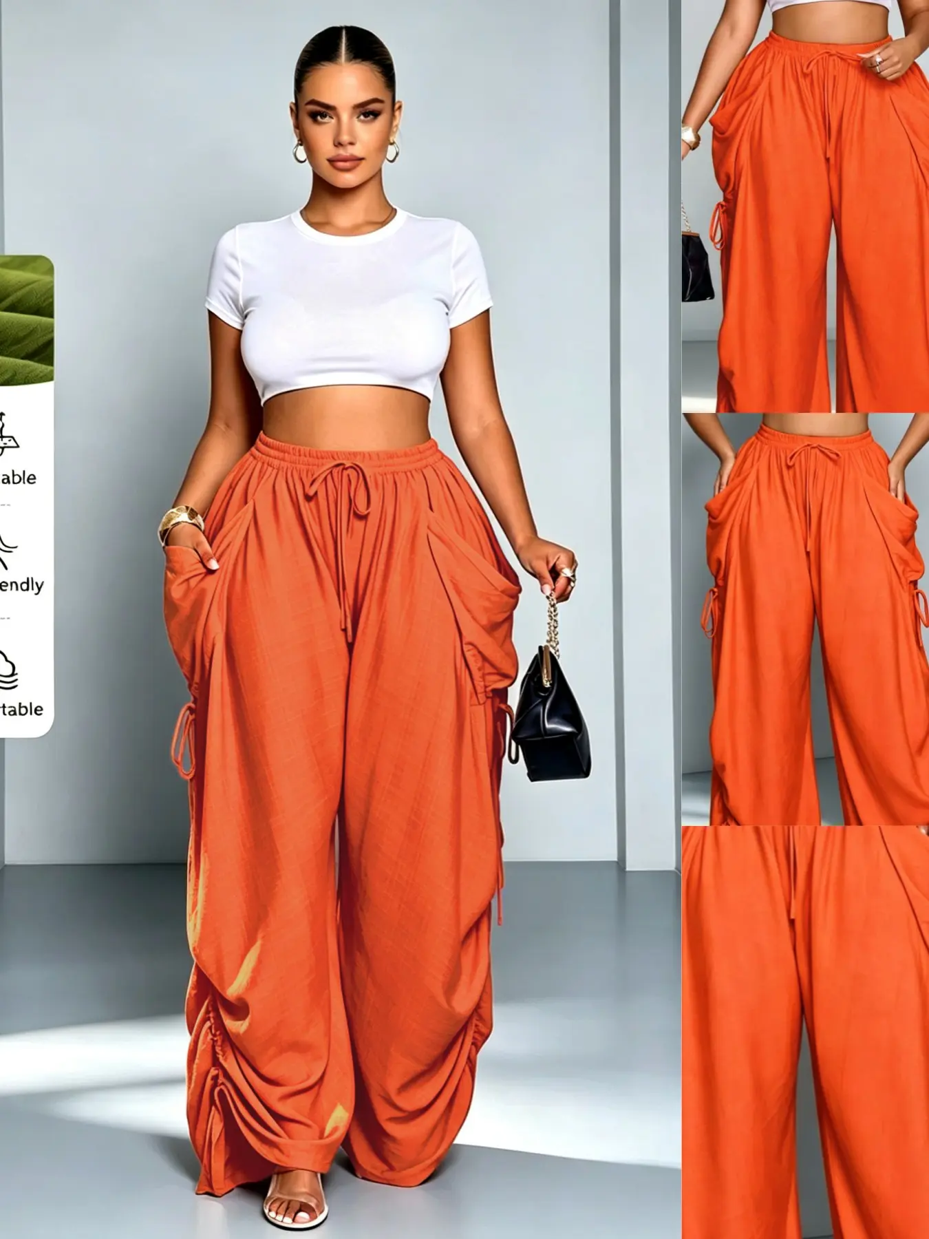 High-Waisted Drawstring Adjustable Wide-Leg Pants for Women, Casual Loose-Fit Floor-Length Trousers, All-Season Comfortable Home & Outwear