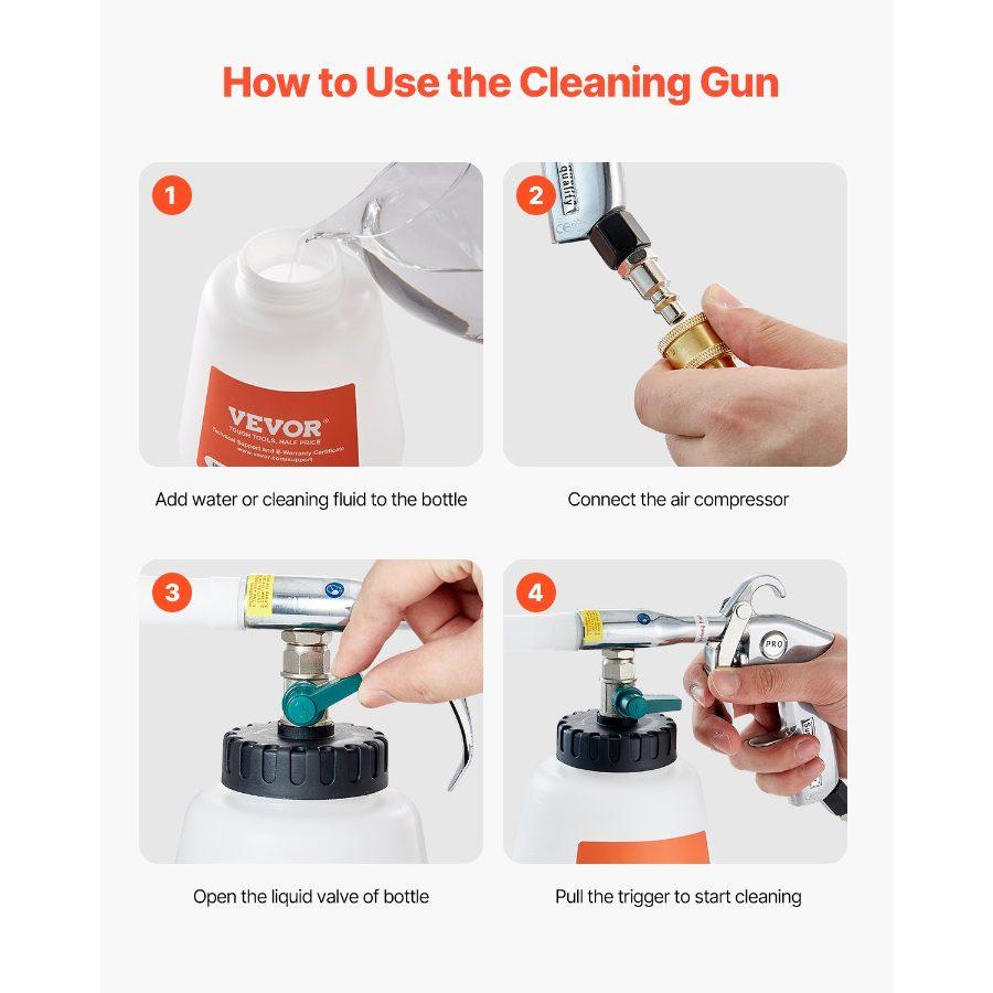 VEVOR Car Cleaning Gun, 6-9.2 Bar High-Pressure Air Blow Gun with 2 Set Nozzles, 360 Rotating Nozzle for Thorough Cleaning, Quickly Blasts Dirt and Dust from Surface, with 1/4 NPT Air Compressor