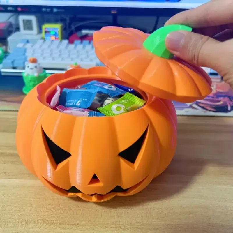Halloween Pumpkin Storage Jar with Lid, 3D Printed Desktop Decor, Large Capacity Candy Box, Festive Snack Organizer, Holiday Decoration