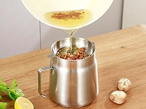 68oz Stainless Steel Oil Filter Pot with Deep Fryer Basket - Kitchen Large Capacity Versatile Oil Strainer Vessel and Bacon Grease Saver for Cooking Grease