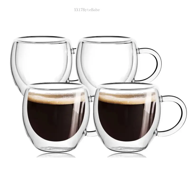 4-Pack 2.5 Oz Small Espresso glass With Handle Set of 2,Clear Espresso Shot Cups/ Coffee Mugs, Double Wall Insulated Coffeecup,Tazas de Cafe Expreso,Microwave Dishwasher Safe,Suit for Espresso MachineVelvet Bloom15XX17ByteBabe