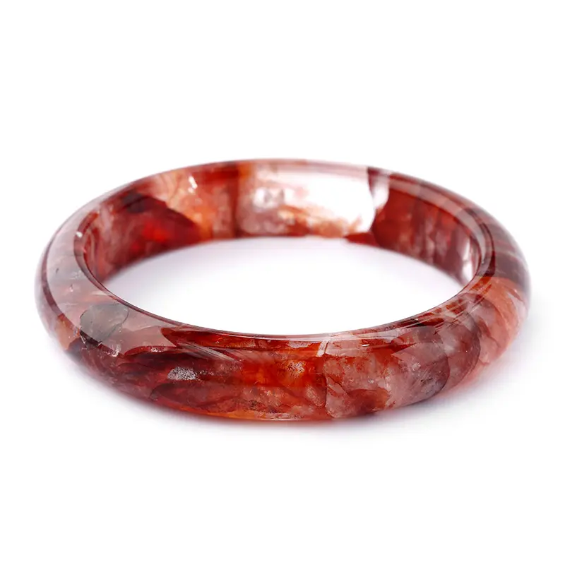 Natural Red Flower Rutile Crystal Bangle, Wide Band Beauty Bracelet with Floating Flower Patterns, Crystal Jewelry