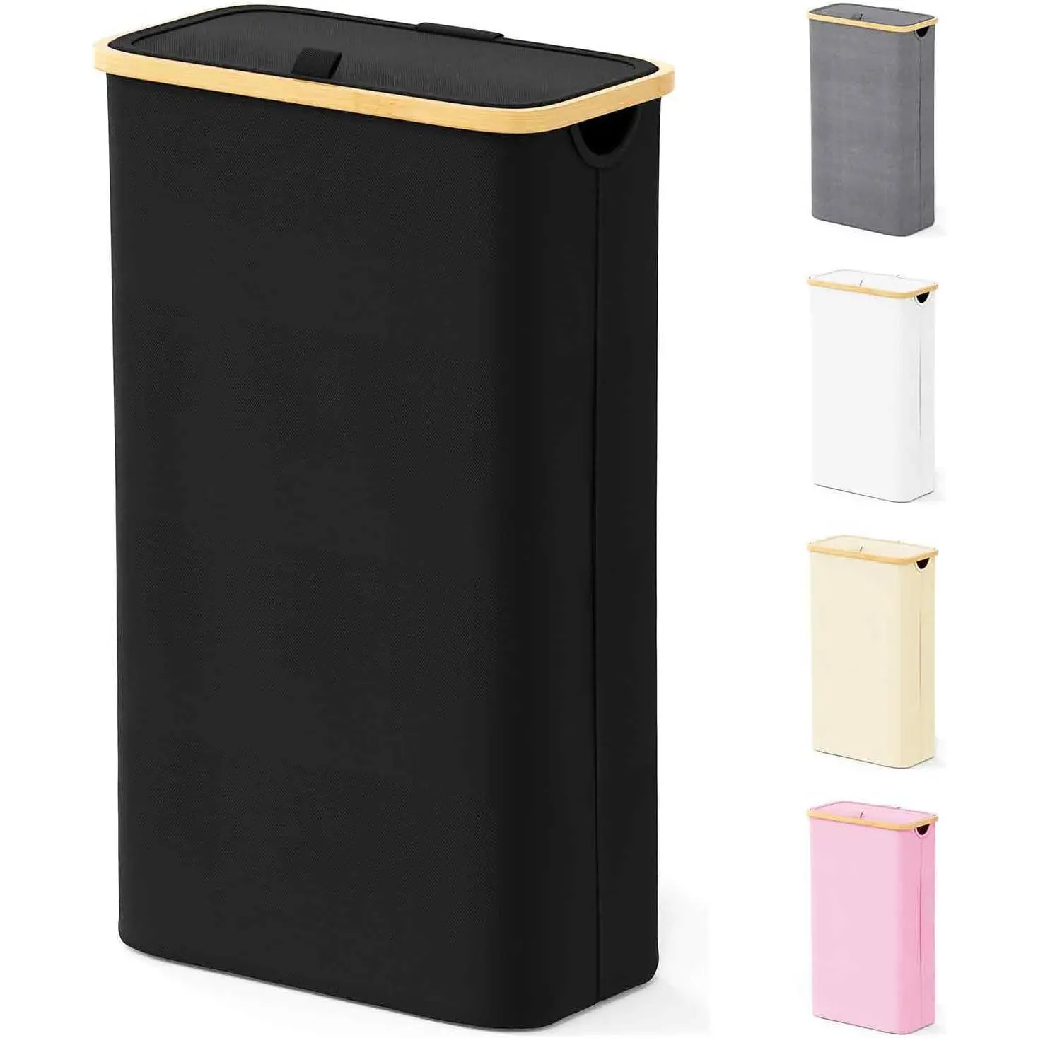 Slim Laundry Hamper with Lid, 65L Narrow Clothes Basket Bin with  Handles, Skinny Tall Collapsible Hamper for Bedroom, Bathroom, Dorm, Laundry Room - Black