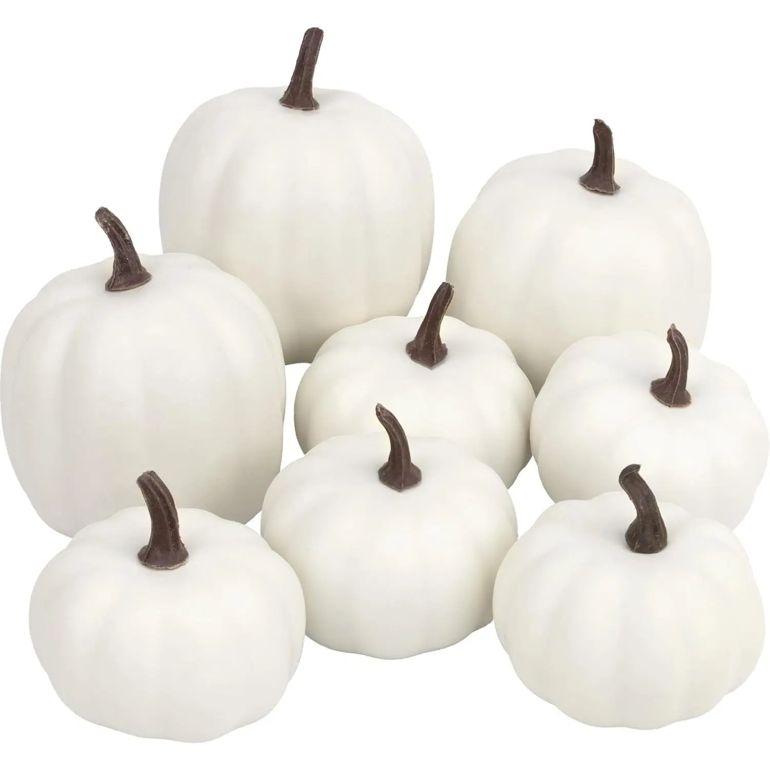 Artgar 8 PCS White Artificial Foam Pumpkin Set, Fall Pumpkin Decor for Halloween Thanksgiving Harvest Holiday, DIY Home Tabletop Mantel Decoration