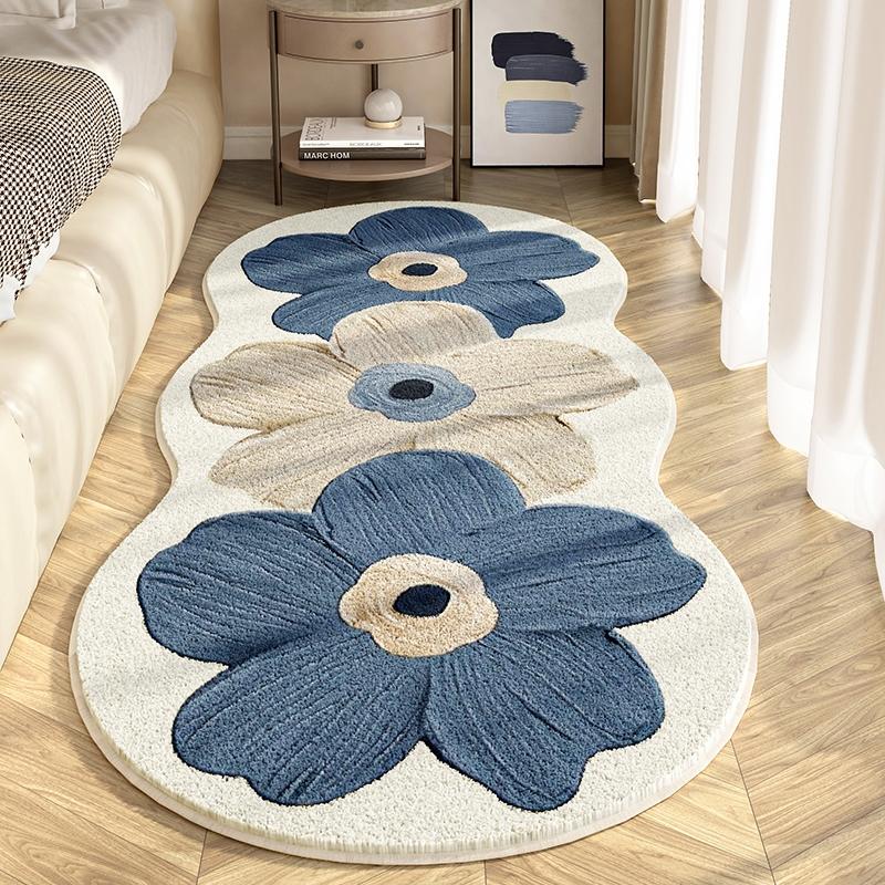 Special-Shaped Floral Plush Rug, Decorative Rug, Home Decor Rug, Soft Thick Non-Slip Carpet for Living Room, Bedroom, Dining Room or Kitchen Decor