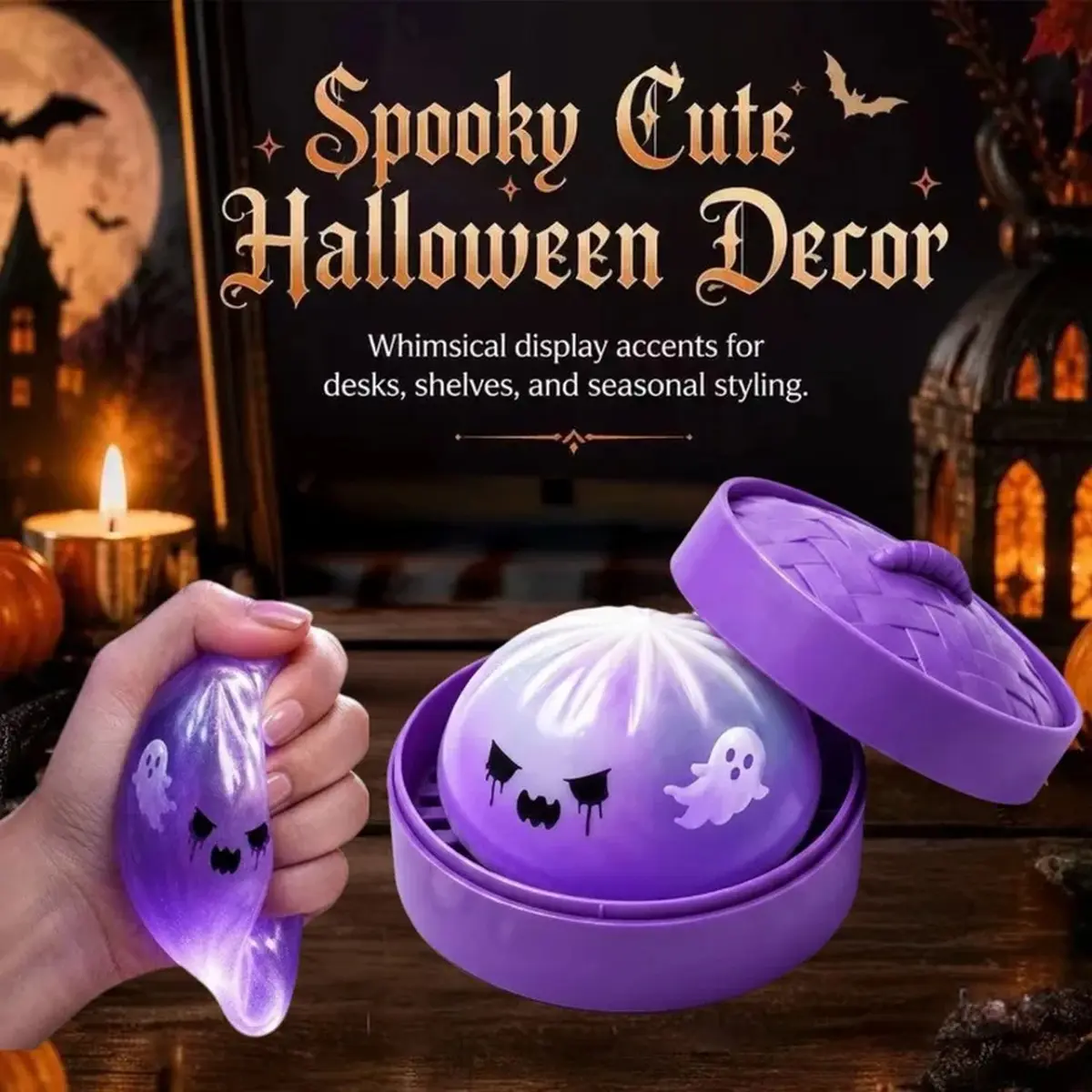 Halloween Ghosts Theme Soft Squishy Dumpling Toy With Steamed Box  Decompression Squeeze Toy Slow Rising Funny Sensory Toy Gift