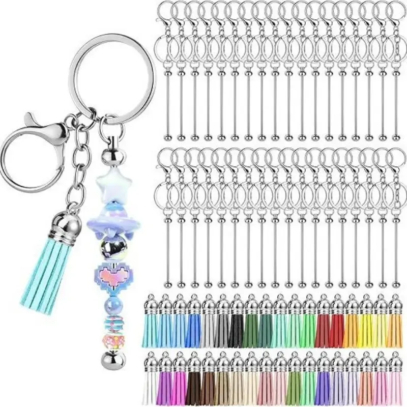 6-Piece Silver Color Beaded Keychain Set, DIY Metal Keychains, Bag Accessories, Holiday Gifts, Handmade Jewelry Making Kit, Bag Key Accessory, Keychain For Bags