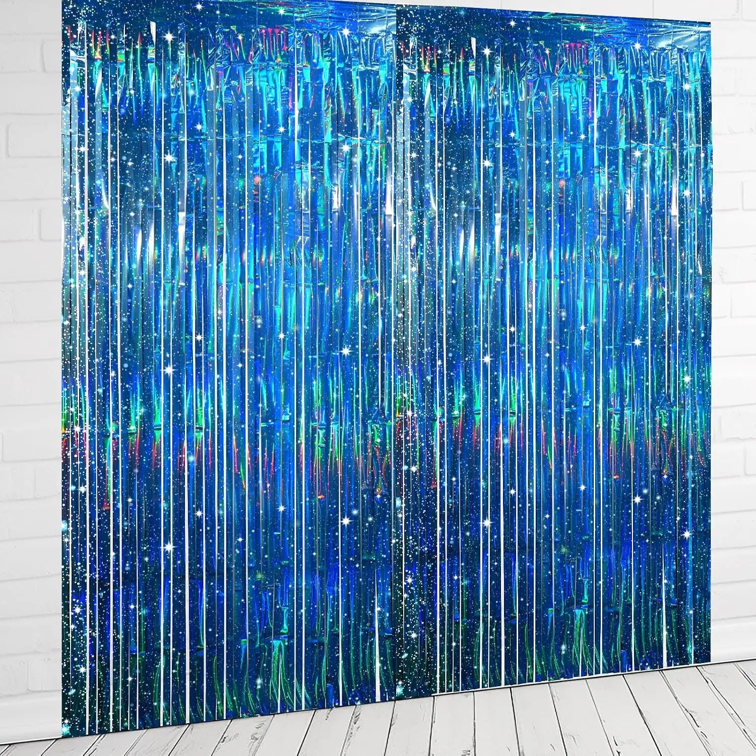 3 Pack 3.3 x 6.6 ft Galaxy Foil Curtain Backdrop, Blue Iridescent Tinsel Curtains Space  Theme Party Decor for Birthday Party  Year Holiday Events Decorations