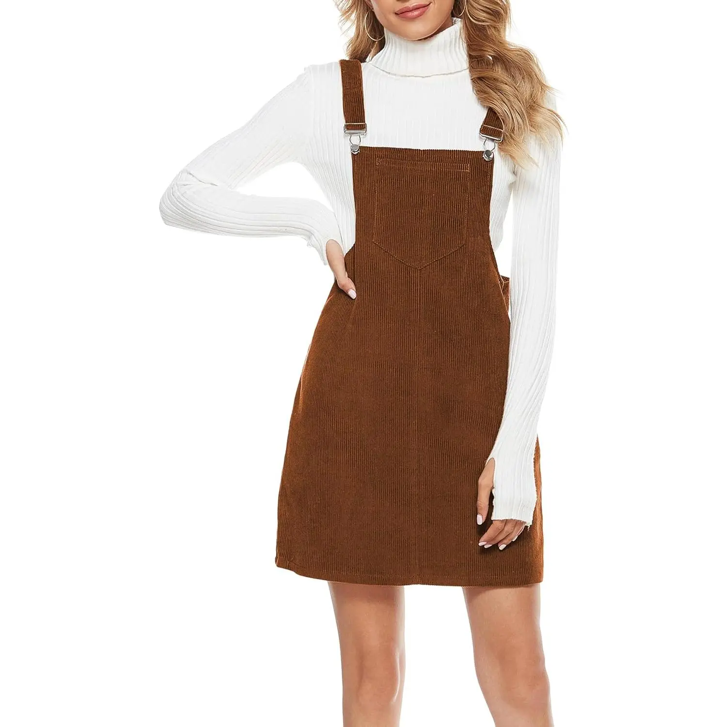 Women's Corduroy A Line Cute Jumper Pinafore Bib Overall Mini Dress Skirt