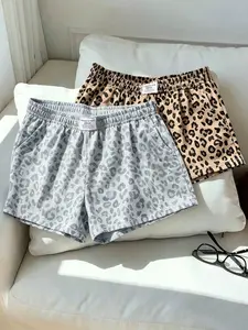 American street retro sexy leopard print full print casual sports shorts, suitable for beach vacations and daily casual wear, comfortable and breathable shorts, summer women's bottoms