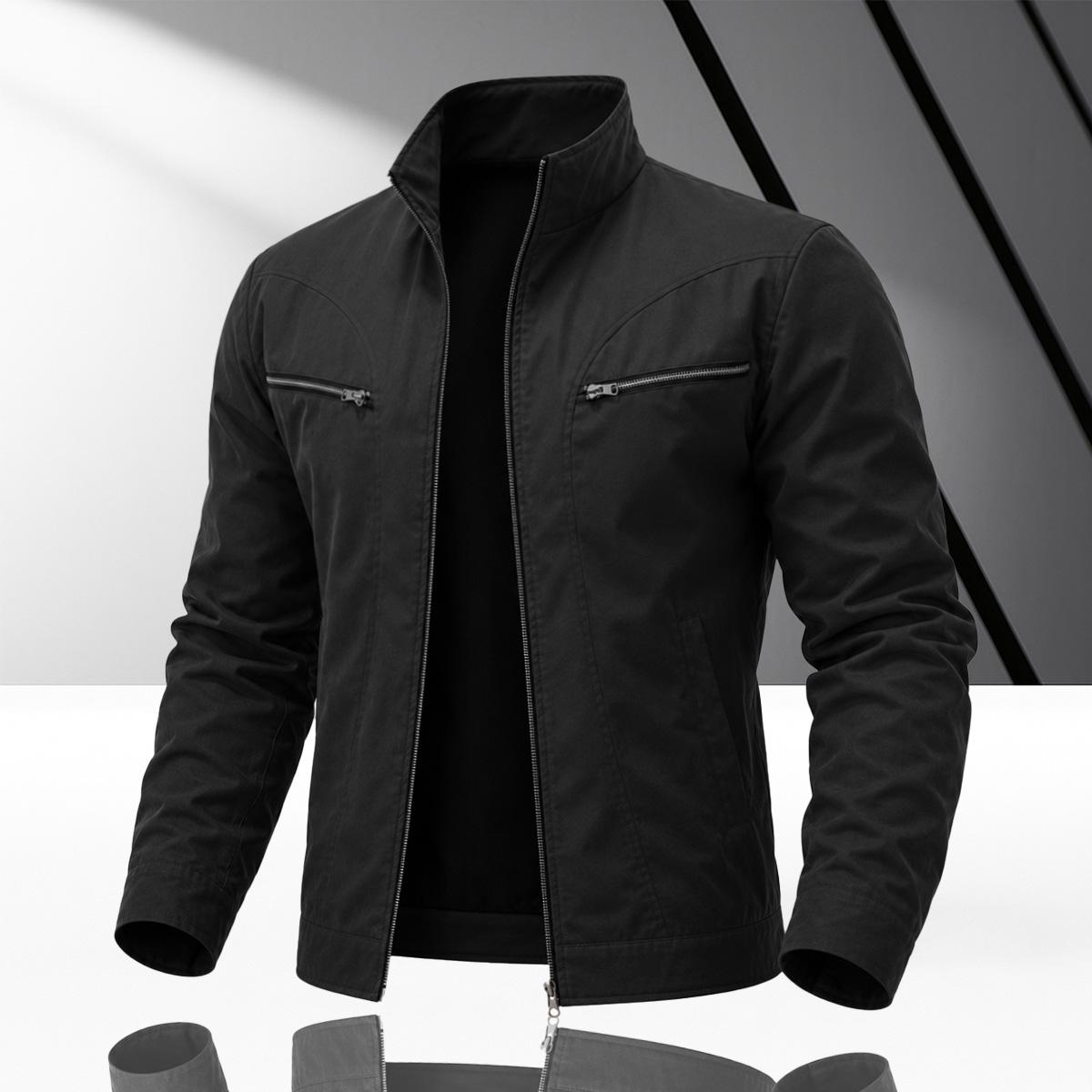 Men’s vintage-style brown work jacket made from durable woven fabric with neat stitching, featuring a classic stand collar and a clean silhouette that enhances a refined look-ideal for dates, office casual wear, and urban strolls.