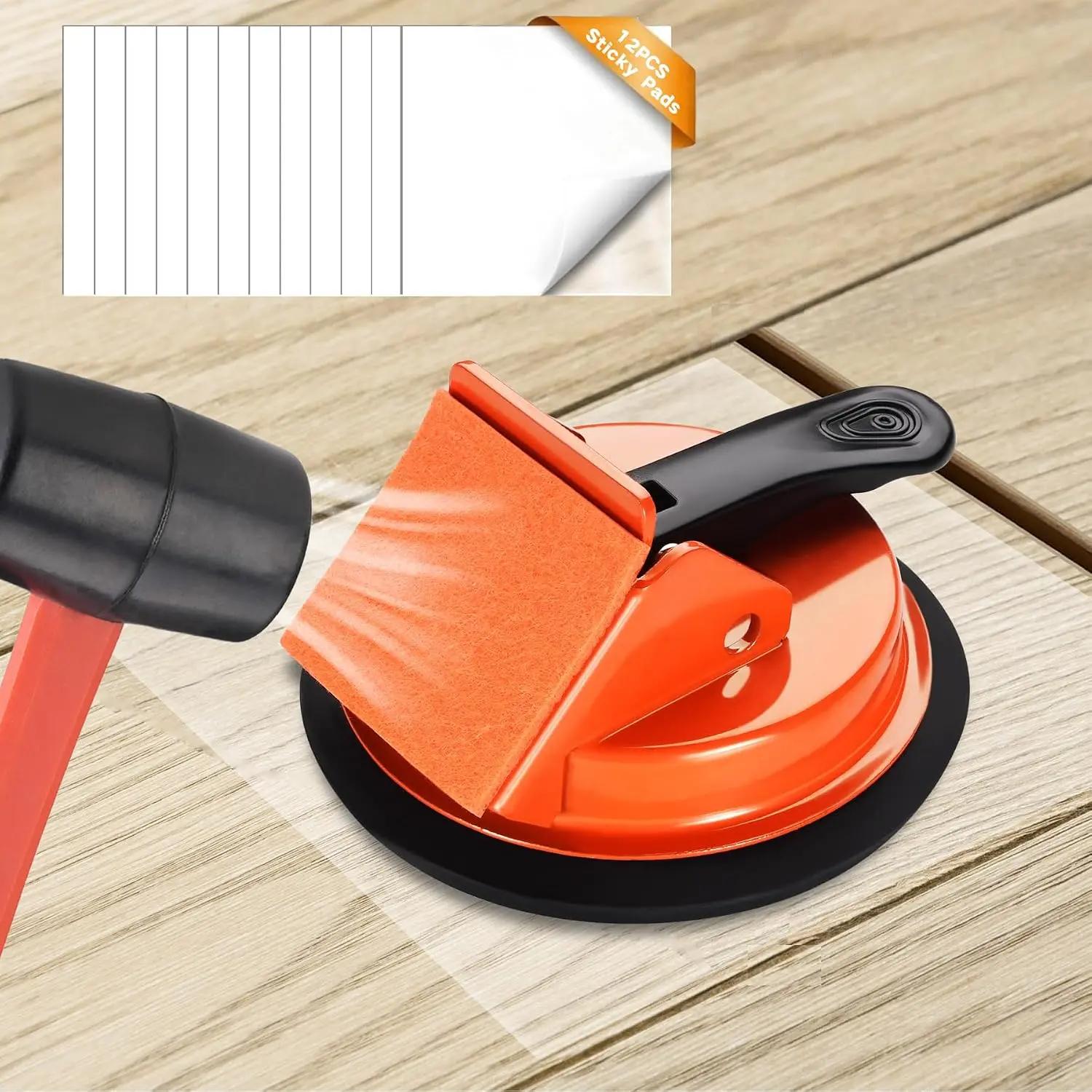 Floor Gap Fixer Tool, Plank Gap Repair Kit, Heavy Duty Suction Cup |   45 °   Widened Striking Surface, 12Pcs Sticky Pads, Laminate Flooring Tool, Fixer Laminate/Vinyl Flooring/Hardwood/LVP