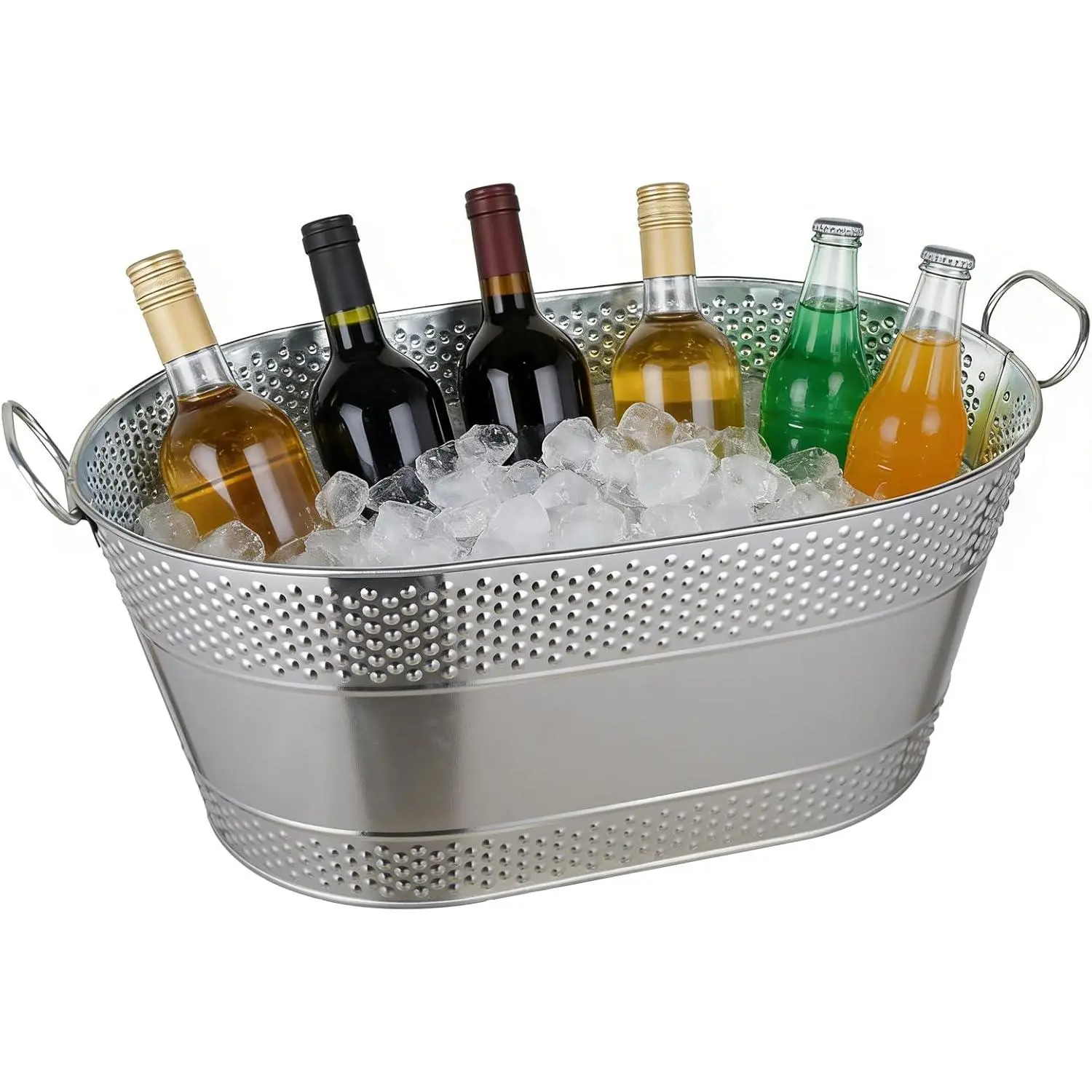 1 Pack 4 Gallon Galvanized Ice Bucket, Large Galvanized Beverage Tub Ice Bucket for Parties, Thick Metal Beverage Buckets with Handles, Oval Drink Buckets for Parties Indoor or Outdoor (Sliver)